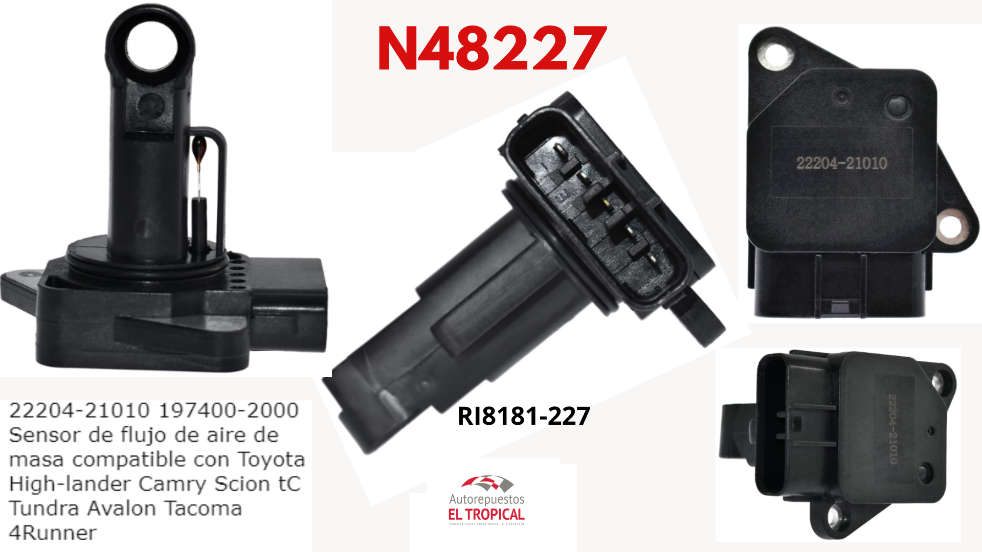 SENSOR DE FLUJO DE  Aire Tucson, 4RUN99-,RAV401-,COROLLA03-RI8227