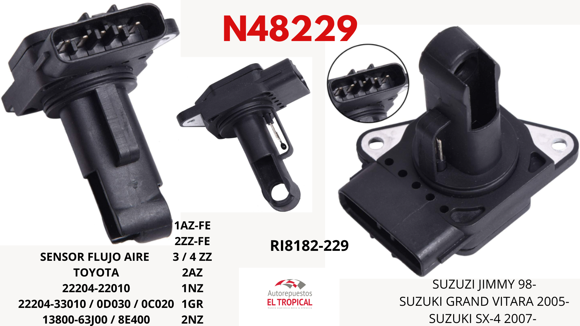 SENSOR DE FLUJO DE Aire Tucson, YARIS,COROLLA,RAV4 VVT-I RI8229