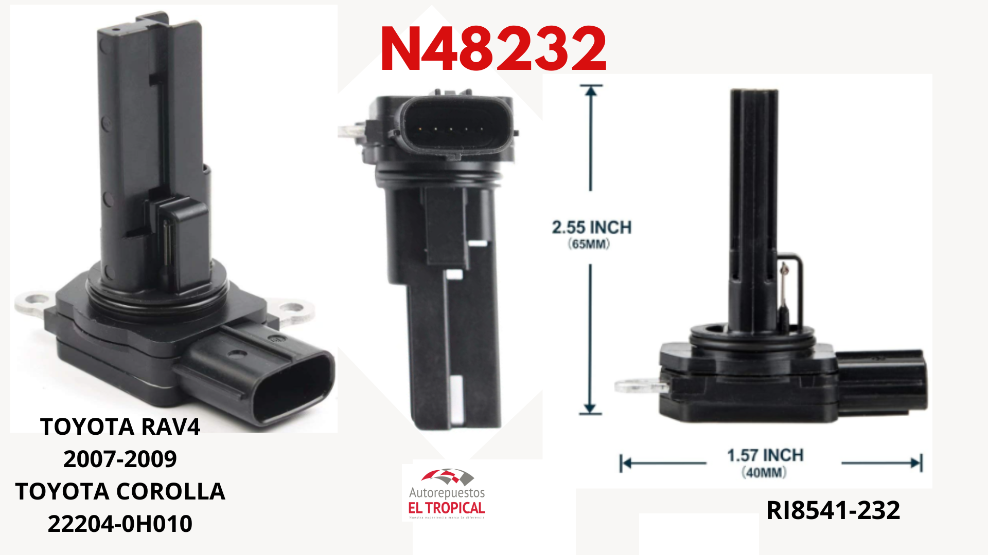 SENSOR DE FLUJO DE  Aire Tucson, RAV4,CAMRY2.4 06-09 RI8232 1NZFE