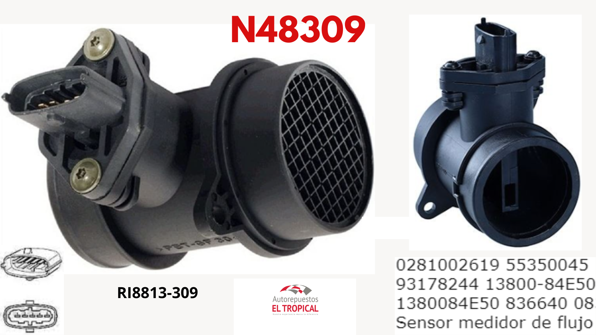 SENSOR DE FLUJO DE Aire Tucson, ACCENT1.5 04-SWIFT1.3 01- RI8309