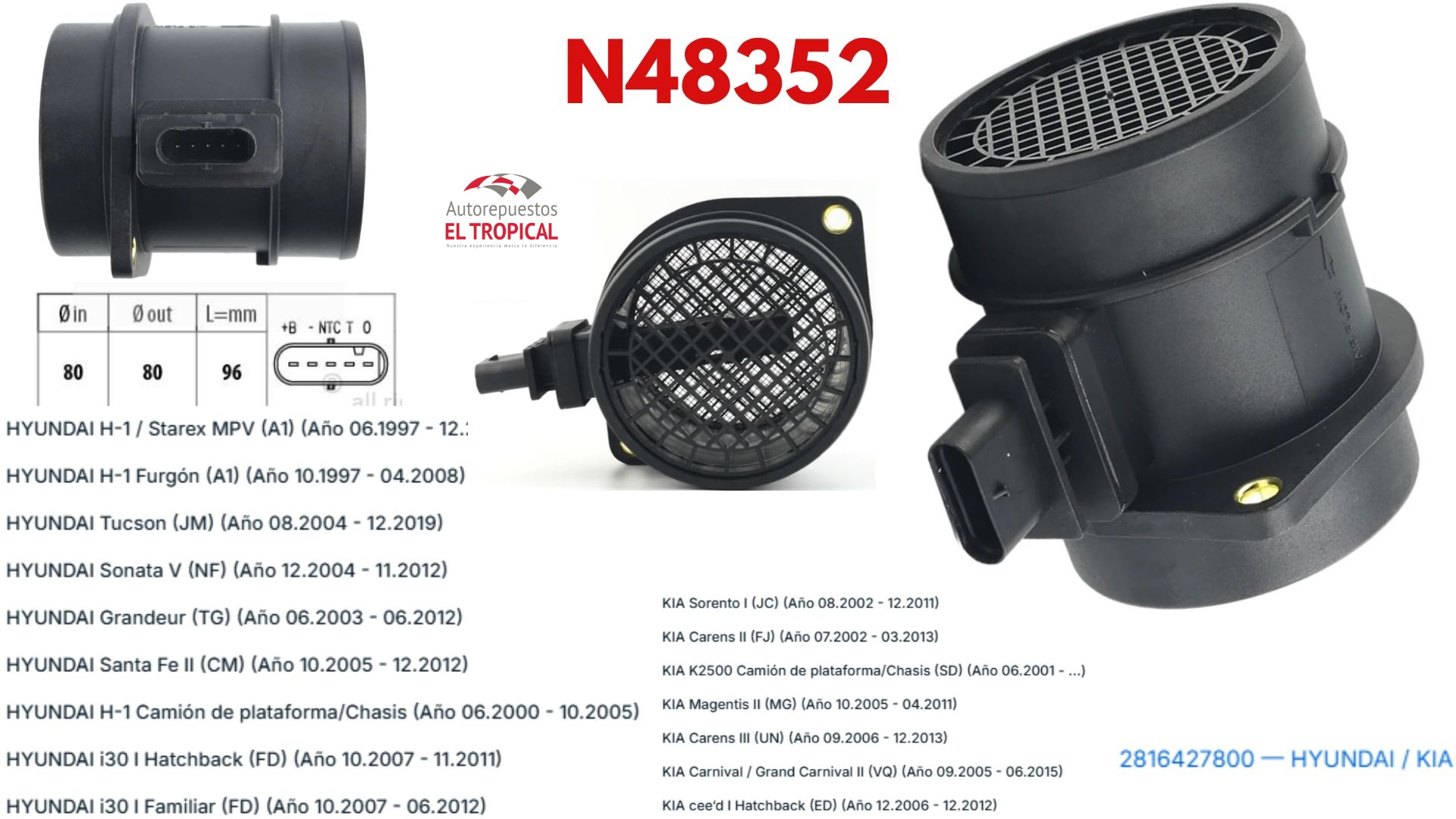 SENSOR DE FLUJO DE  Aire Tucson, SANTA-FE 04-TUCSON 04-10,H1,STAR