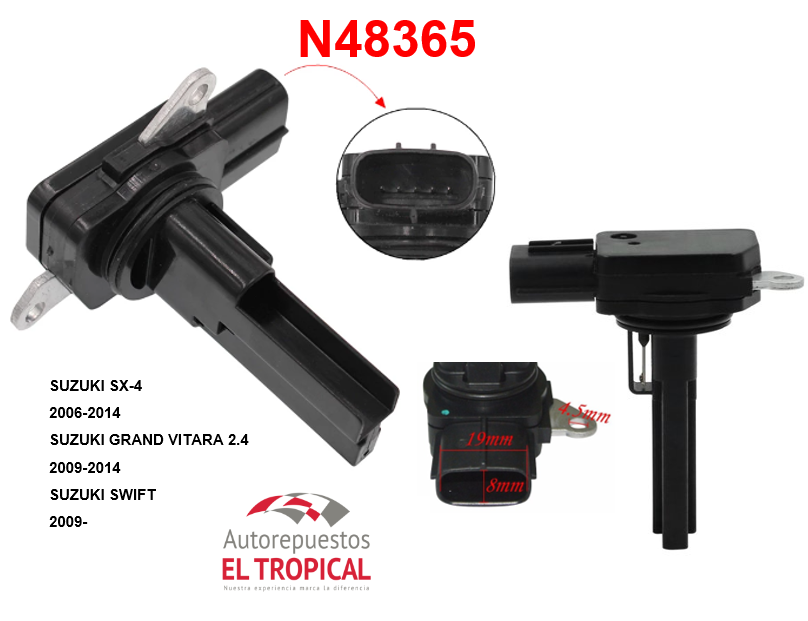 SENSOR DE FLUJO DE Aire Tucson, SX4 I 2.0 06-14 5PIN 22204-31020