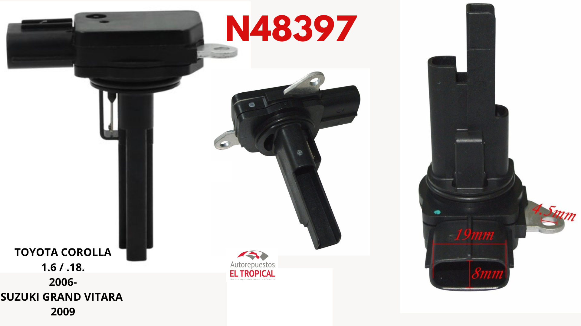 SENSOR DE FLUJO DE Aire Tucson, COROLLA 1.6/1.8 06-,G,VITARA 2.