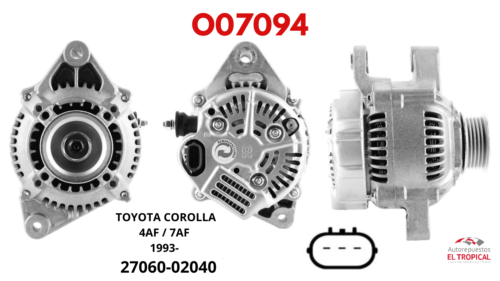 Alternador REC.4AF 7AF 93- 80A 2PATAS R.
