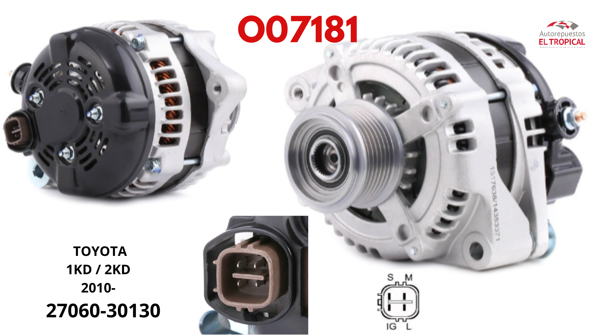 ALTERNADOR NUEVO PRADO 1KD 10-,HIACE 2KD