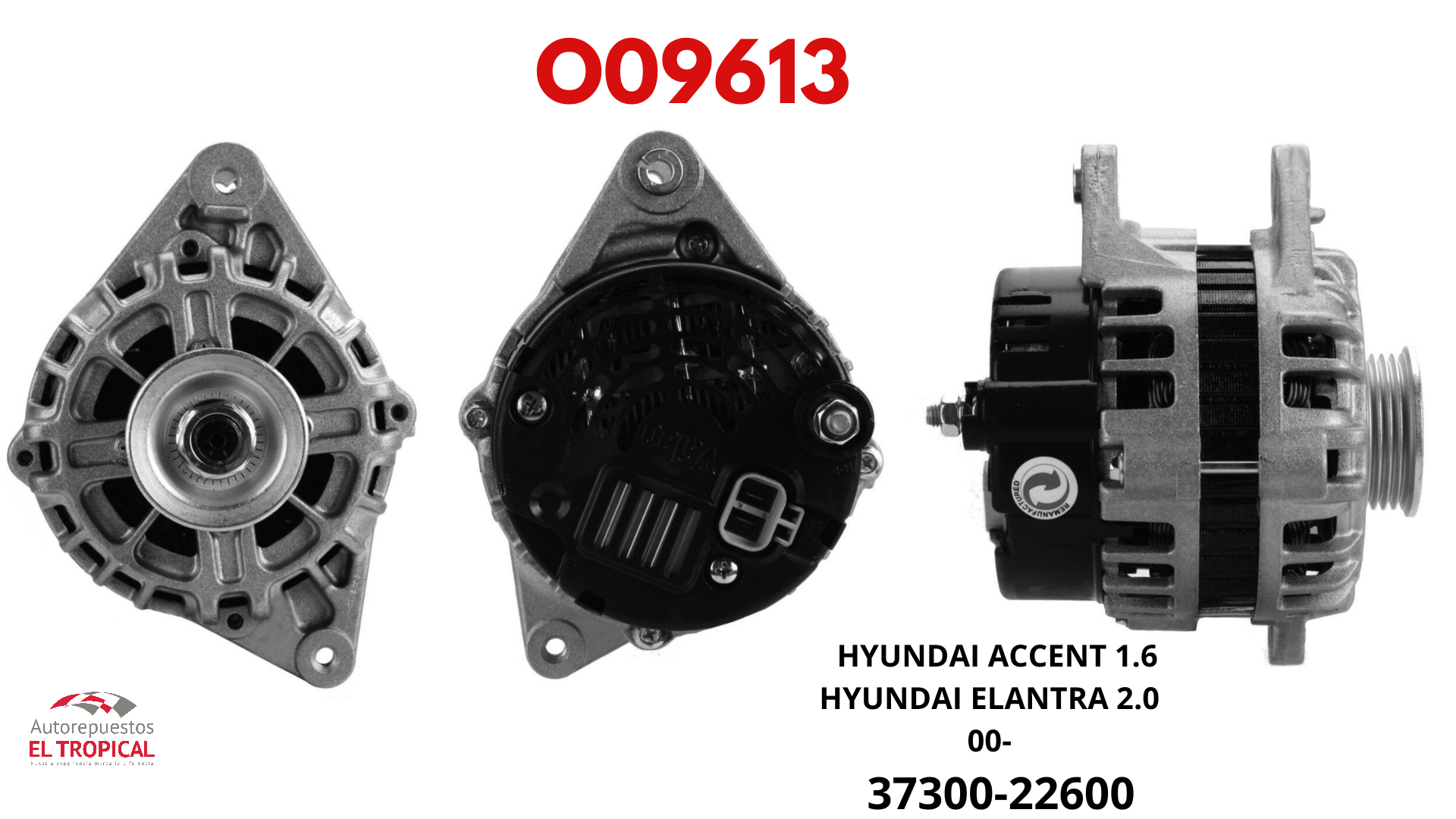 Alternador REC.ACCENT 1.6 00- ELANTRA 2.