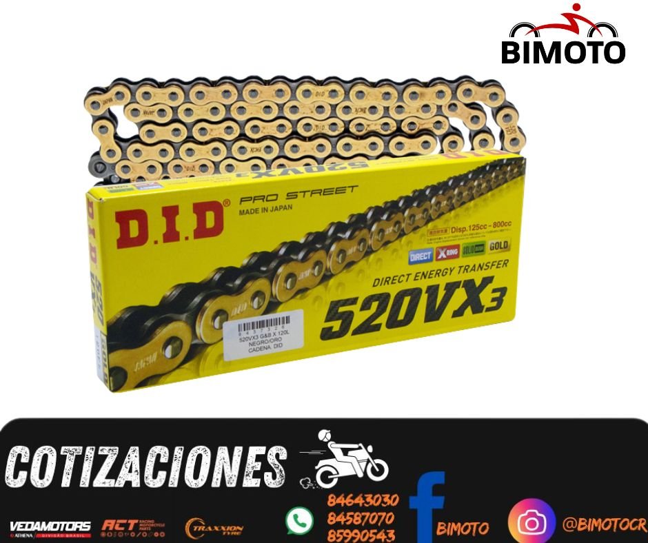 CADENA 520VX2 X 120FB PROFECIONAL C/ORING D.I.D JP NUMERO DE PARTE  8437325