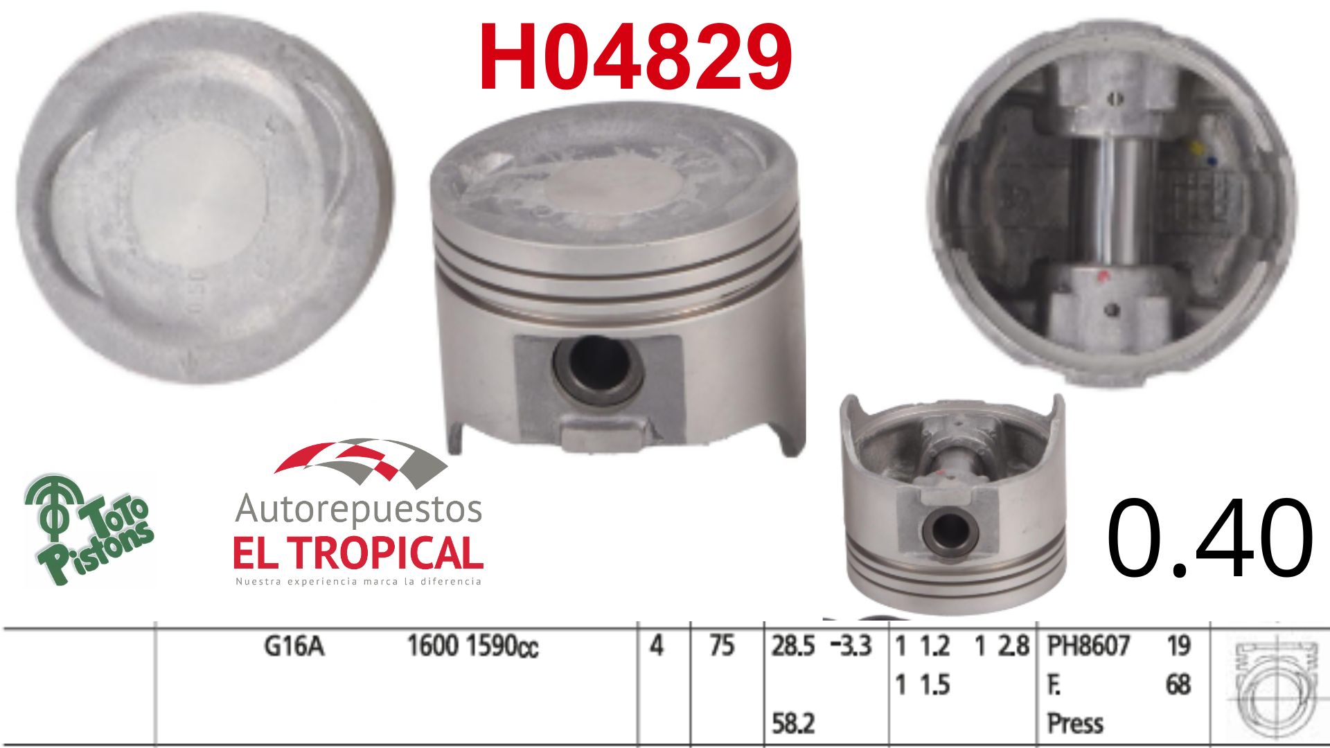 PISTON 040 G16 8VLV SIDEKICK 76.00 89-95