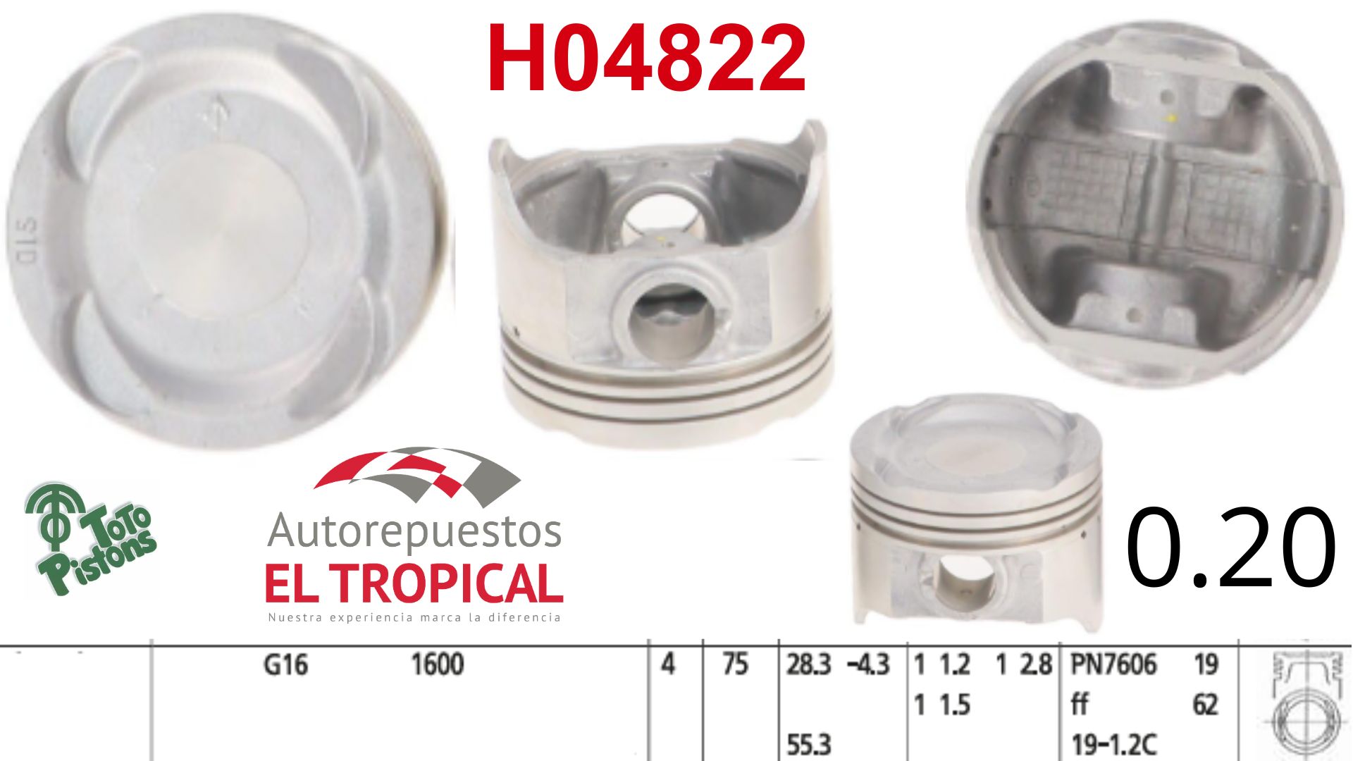 PISTON 020 G16A SIDEKICK 16V.75.50 91-98